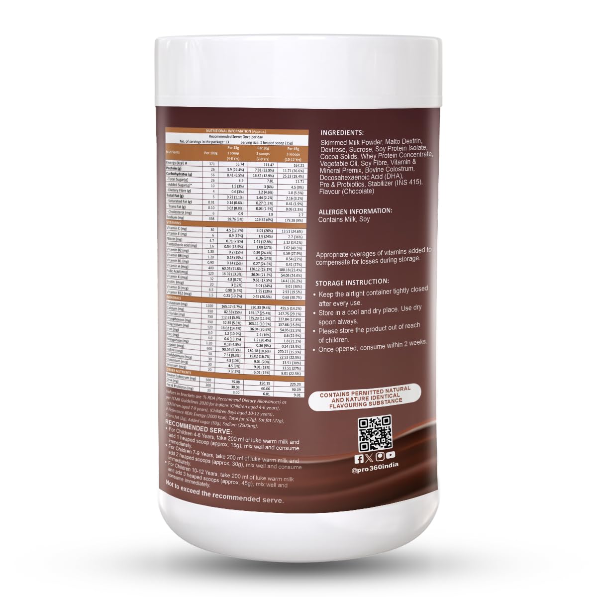 Pro360 Kidspro Protein Powder Child Nutrition & Health Supplement for Growing Children, Improves Growth and Active Strong Kids – 200g (Chocolate Flavor)