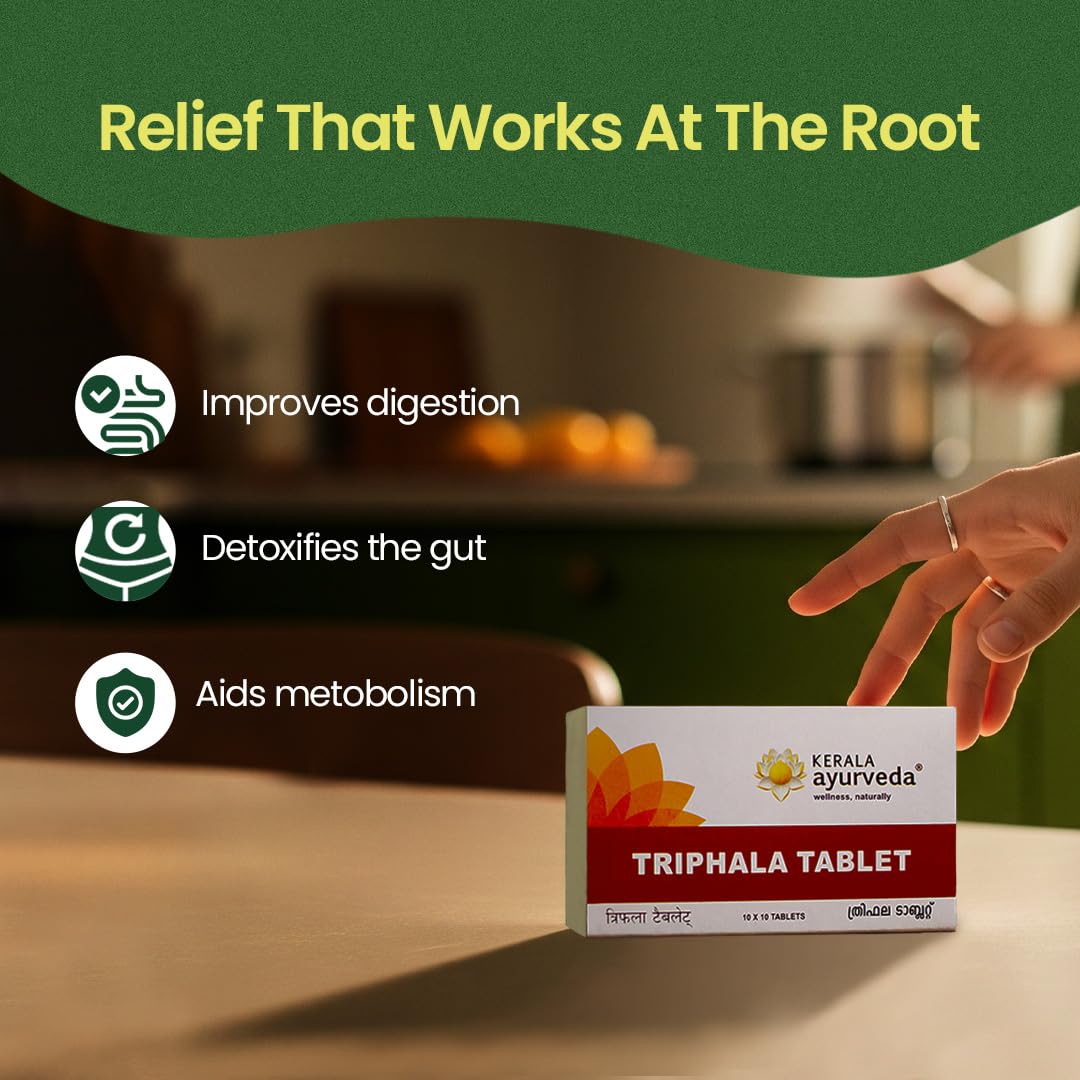 Kerala Ayurveda Triphala Churna Tablets | Ayurvedic Gut Health & Constipation Relief | Amla, Haritaki, Bibhitaki for Digestion & Bloating | 1000 Tablets