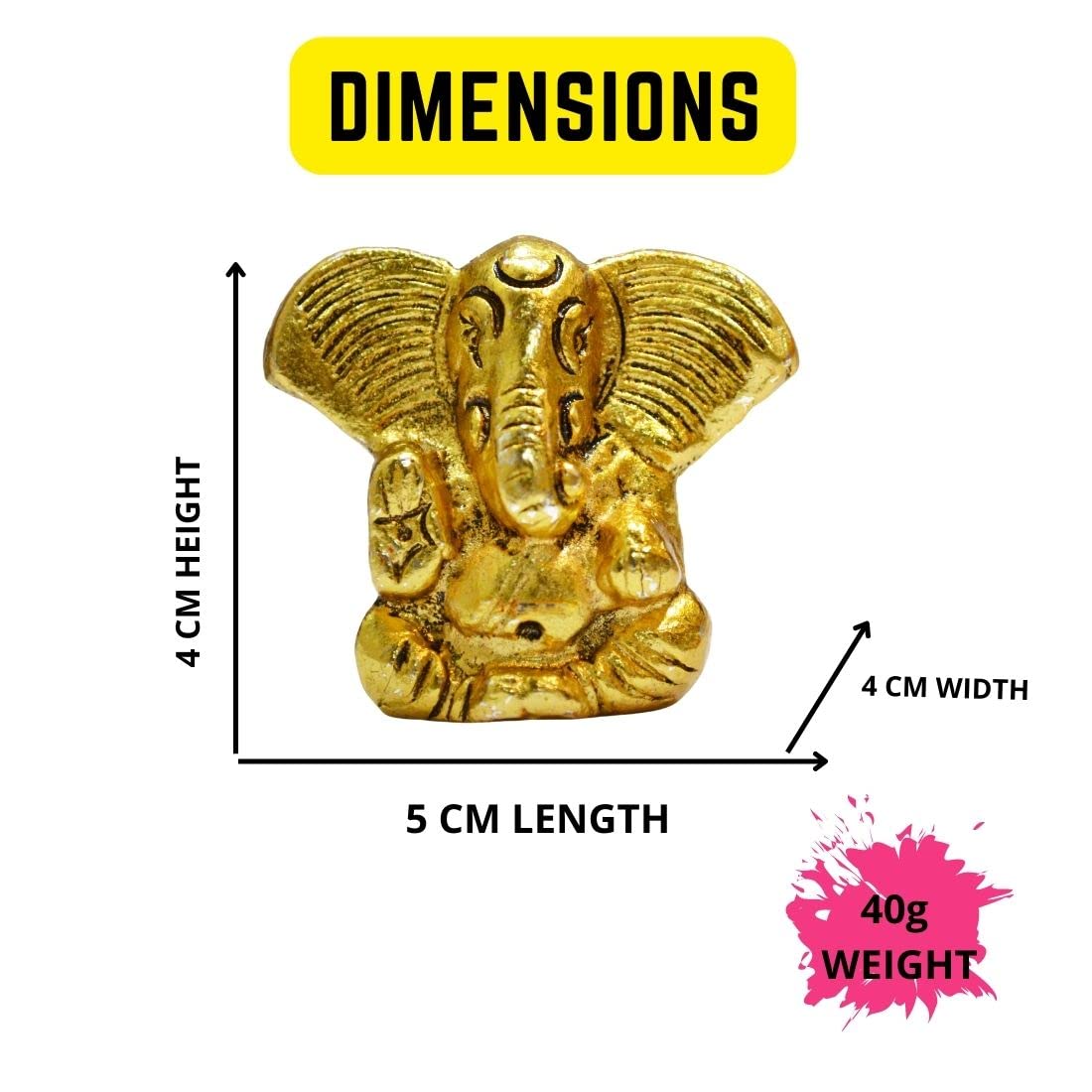 Metal Ganesh Idol for Car Dashboard Small, Handmade Small Ganpati Statue Murti for Home, Office, Tabledesk, Diwali Gift Items (Golden, 4 CM Height)
