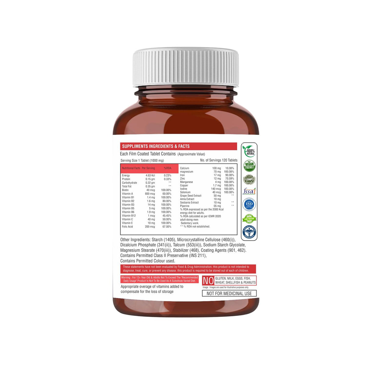 Supplement bottle with label on a white background