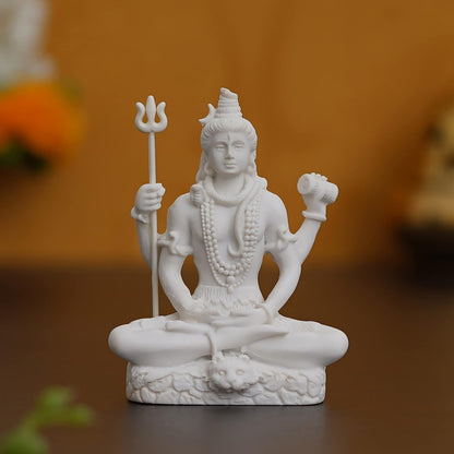 eCraftIndia White Resin Meditating Lord Shiva Statue | Lord Shiva Idol for Home Decor Pooja Room Office Car Dashboard | Shiv Murti | Shiv Idol Gift for Diwali Housewarming Maha Shivratri Birthday