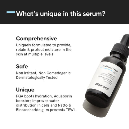 Minimalist 2% Hyaluronic Acid + PGA Serum for Intense Hydration, Glowing Skin & Fine Lines | Daily Hydrating Face Serum For Women & Men with Dry, Normal & Oily Skin | 30 ml