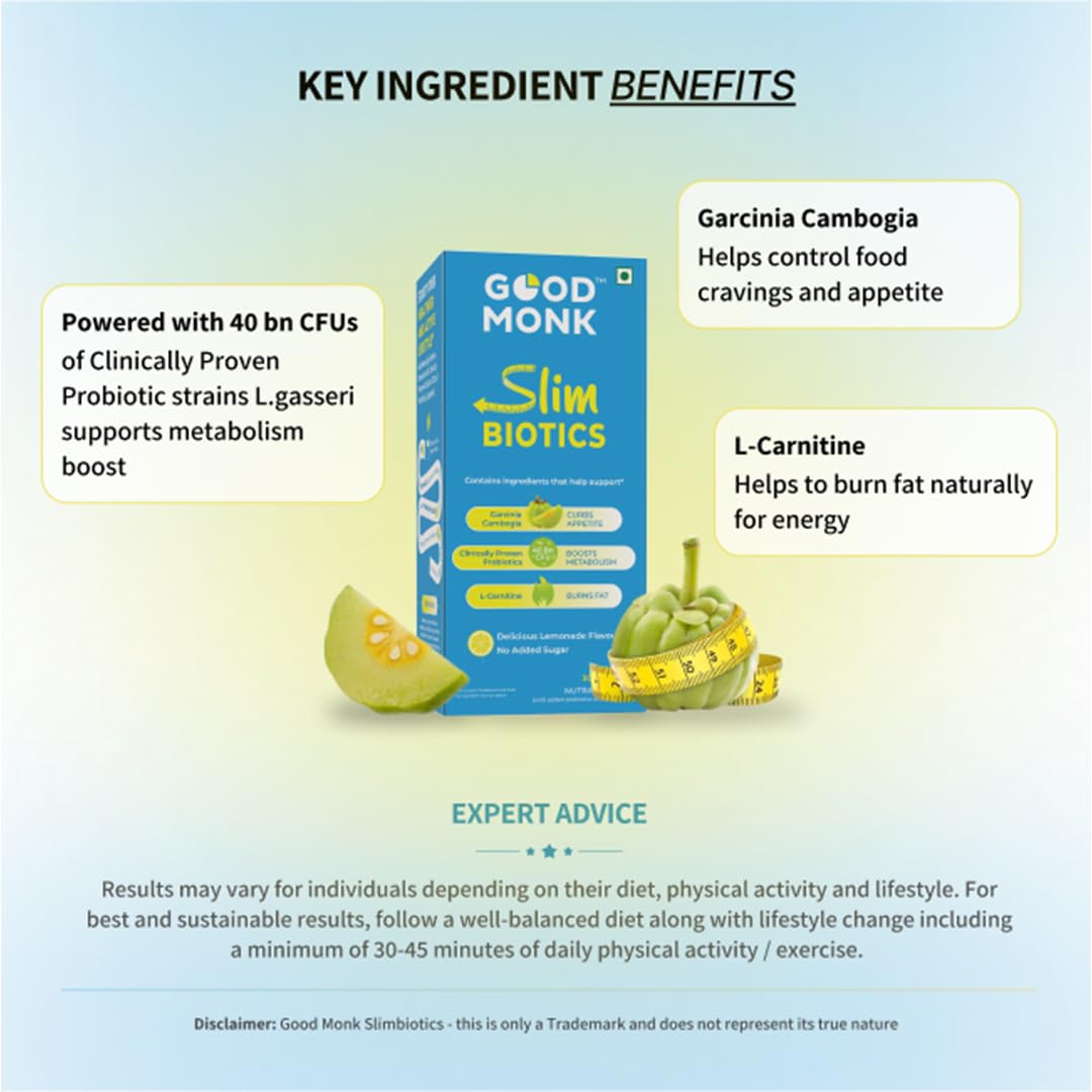 Good Monk Slimbiotics with Garcinia Cambogia, L-Carnitine, Prebiotics & 40 Bn CFU Probiotics | Weight Loss for Women & Men | Boosts Metabolism & Reduces Cravings Naturally | 30 Days Pack