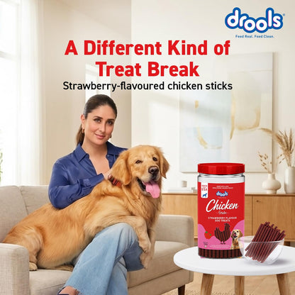 Drools Dog Treat Sticks with Chicken & Strawberry Flavor, Nutritious Chew Treats for All Breeds, 500g