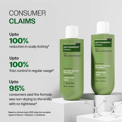 Bare Anatomy Anti-Dandruff Shampoo | Up To 100% Dandruff Reduction | ZPTO-Free | pH 5.3 | Salicylic Acid, Piroctone Olamine, Biotin & Menthol | Non-Drying Formula | Suitable for Men & Women | 250 ml