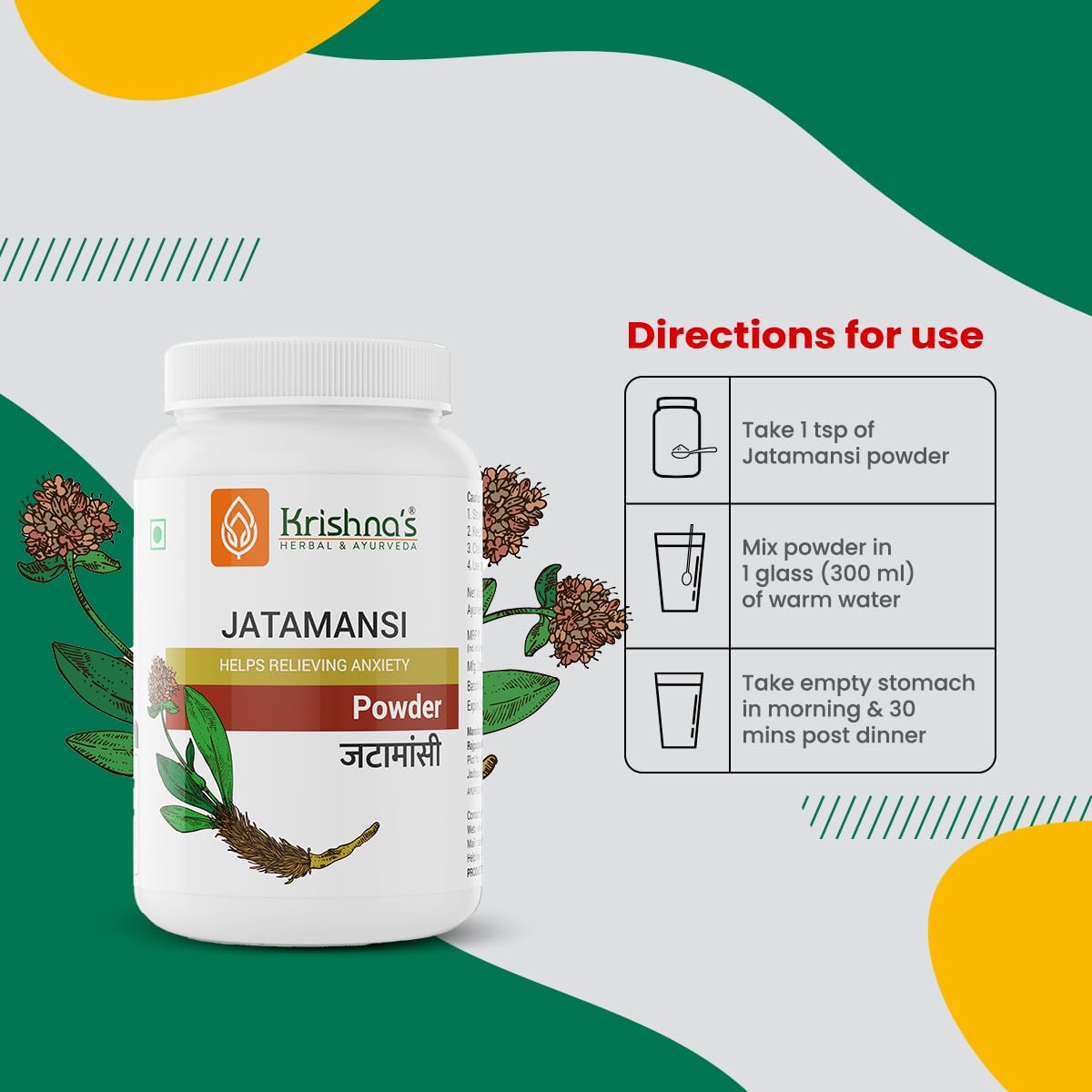 KRISHNA'S HERBAL & AYURVEDA Jatamansi(Nardostachys Jatamansi)Powder-100 G|Promotes Hair Growth|Supporting Hormonal Health&Natural Stress Relief
