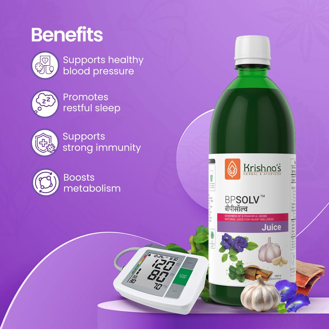 Krishna's BPSOLV Juice with 8 Herbs – Natural Support for Blood Pressure | Herbal Formula for Heart Health, Circulation & Overall Wellness - 1000 ml