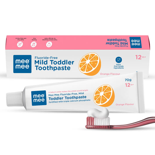 Mee Mee Fluoride-Free Baby Tooth paste for Kids & Toddler 70 gram Fortified with Triple Calcium Phosphate, Cavity Protection, Oral Care, Best for Baby 1-5 years (Orange, Pack of 1)