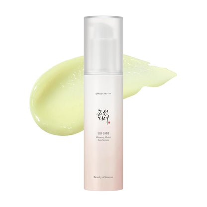 Skincare bottle with green cream smear on a white background