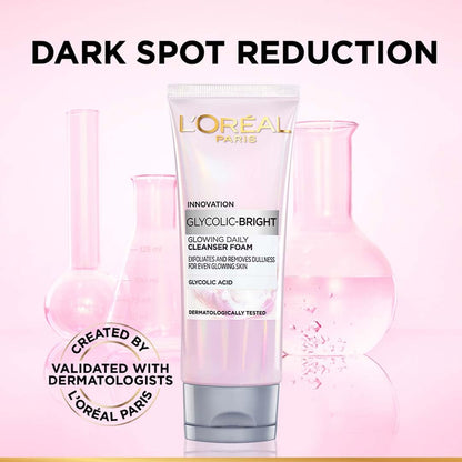 L'Oréal Paris Glycolic Bright Daily Foaming Face Cleanser, 100ml Glycolic Acid face wash | For dull skin | gently cleanses skin | Non-Drying