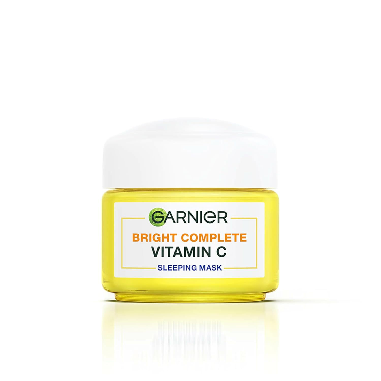 Garnier Bright Complete Vitamin C sleeping mask jar on a white background