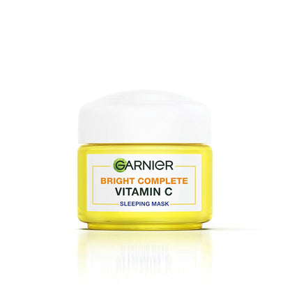 Garnier Bright Complete Vitamin C sleeping mask jar on a white background