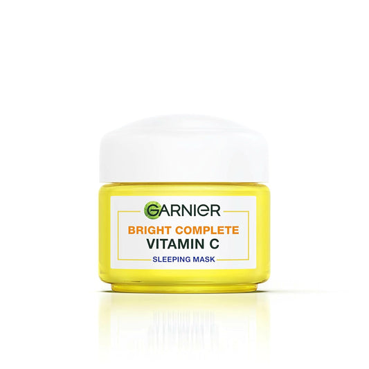 Garnier Bright Complete Vitamin C sleeping mask jar on a white background