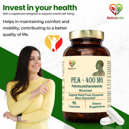 Nutraliebe PEA 400mg (Palmitoylethanolamide) – Supports Joint Comfort, Immune Response, and Nerve Health – 90 Capsules