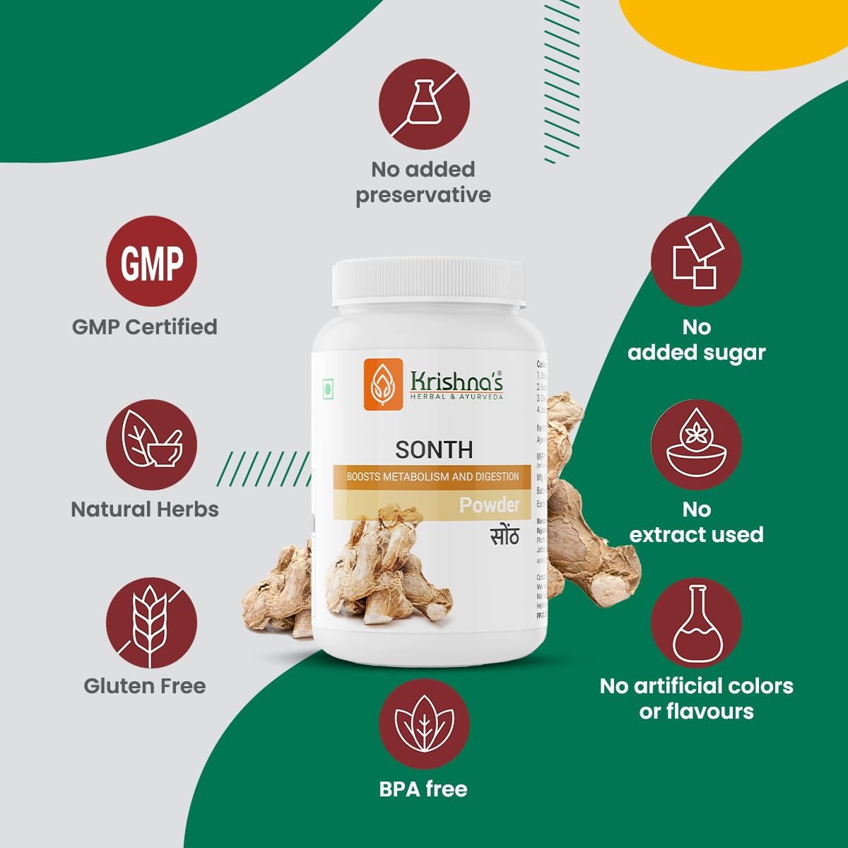 Krishna's Sonth (Dried Ginger) Powder - 100 g | Pack of 1 | Boosts immunity | Manage digestive disorder