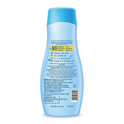 Parachute Advansed Baby Lotion for New Born Babies | Doctor Certified | Virgin Coconut Oil & Coconut Milk | Ph 5.5 | 24 Hour Moisturization | 410ml