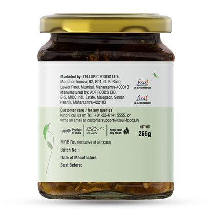 ADF Soul’s Spicy green chillies pickled in 100% Olive Oil with bold, tangy and traditional Indian spices | 265g