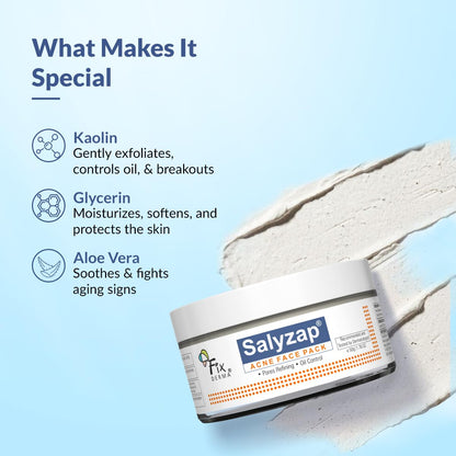 Fixderma Salyzap Face gel, Oil free hydrating gel, Deep Moisturization, Moisturizer for acne prone skin, Soothes acne and redness, non-comedogenic, non-greasy gel, Dermatologist tested - 50ml