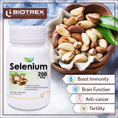 Biotrex Nutraceuticals Selenium 200 (mcg) for Immune System, Thyroid, Prostate and Heart Health | 60 Vegetarian Capsules
