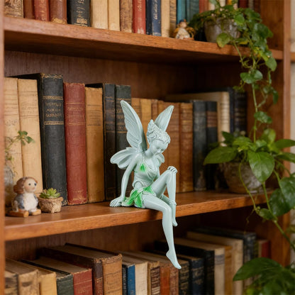Angel Statue Fairy Figurine Resin Sitting Green Dress Garden Decor