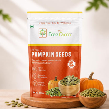 The Free Farm Premium Raw Pumpkin Seeds | 200 G | Source of Zinc | Rich in Magnesium I Hygienically Packed