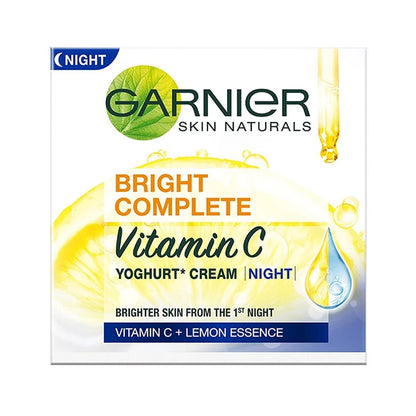Garnier Skin Naturals, Face Serum, Bright Complete Vitamin C Booster, 30 ml &Garnier Skin Naturals, Night Cream, Anti-Dark Spots & Brightening, Bright Complete Vitamin C Yoghurt, 40 g
