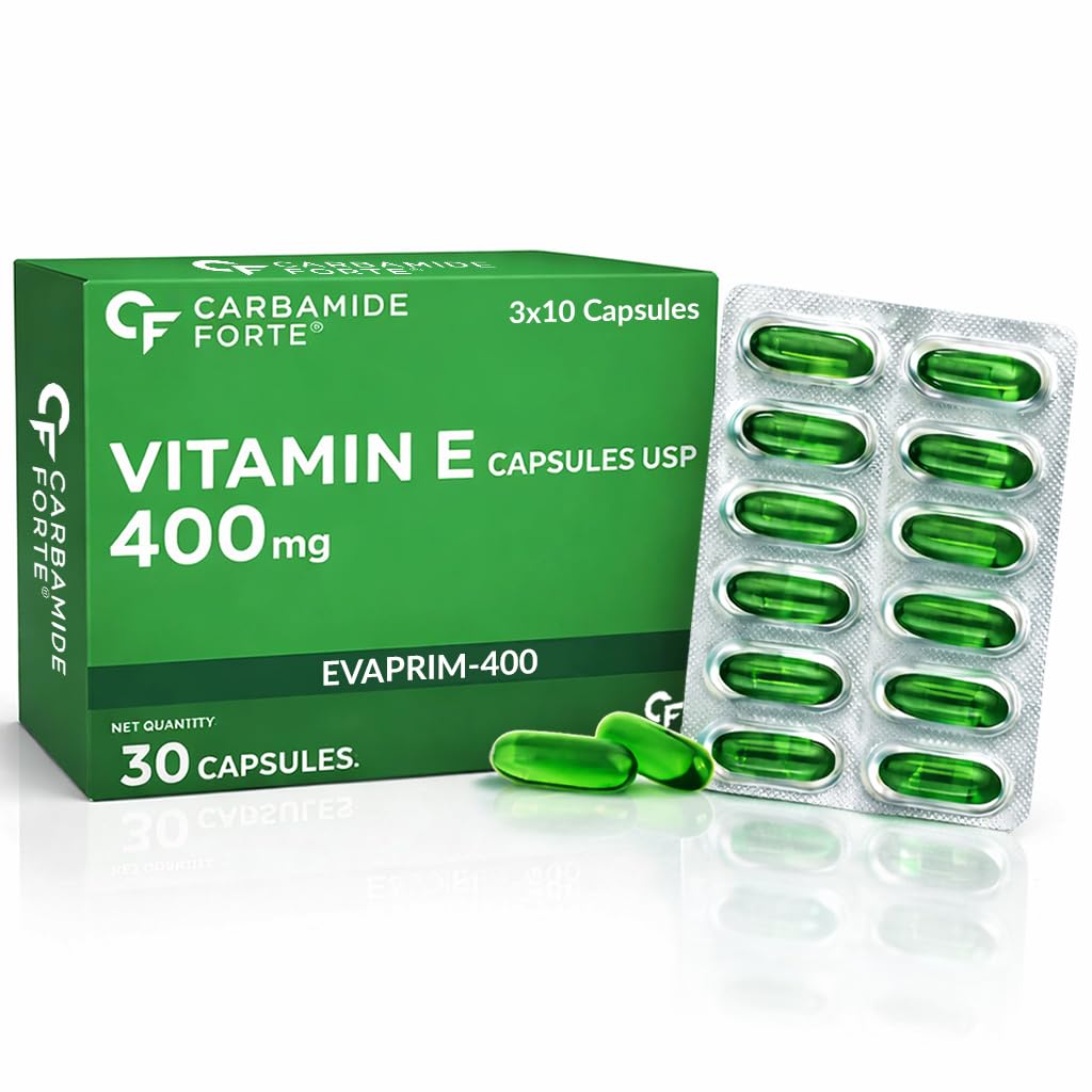 Carbamide Forte 400 mg Vitamin E Capsules for Face and Hair | 100% Natural Vitamin E Supplement with VitaminE Oil | Paraben Free - 30 Capsules