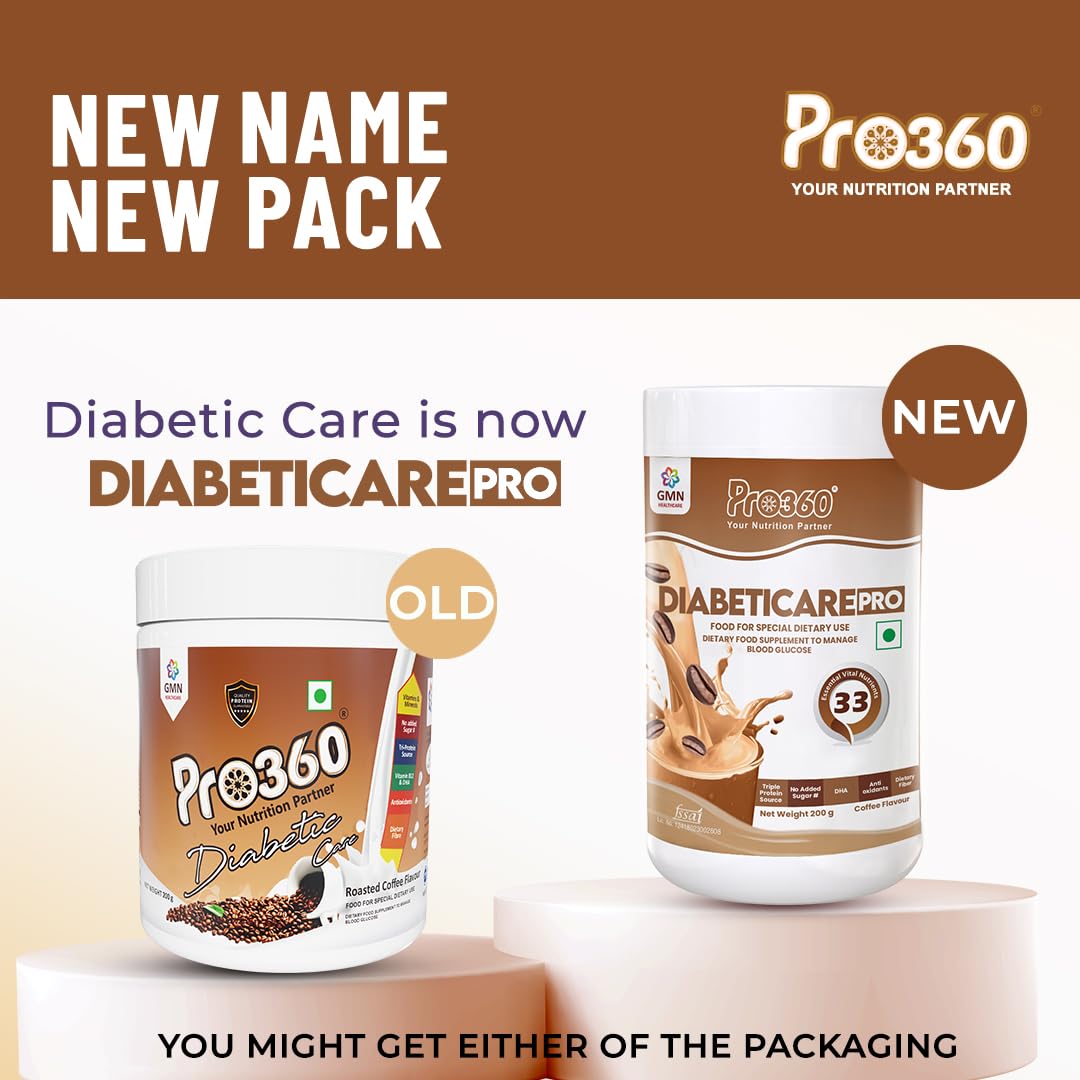Pro360 Diabeticare Pro Protein Powder for Diabetic Nutrition Supplement for Diabetes Care Helps in Managing Glucose Levels - Zero Added Sugar - Coffee Flavour 200gm