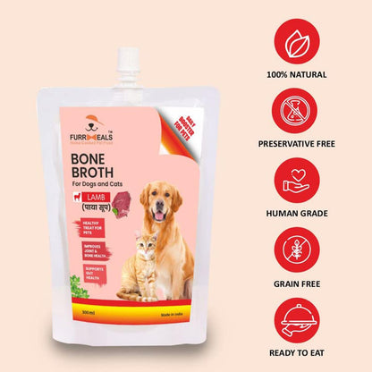 FurrMeals Lamb Bone Broth - Paya Soup | All Life Stages Ready to Serve I Gravy/Wet Dog Food | Treat for Dogs and Cats | 300ml x Pack of 1 | Joint Health Natural Supplement
