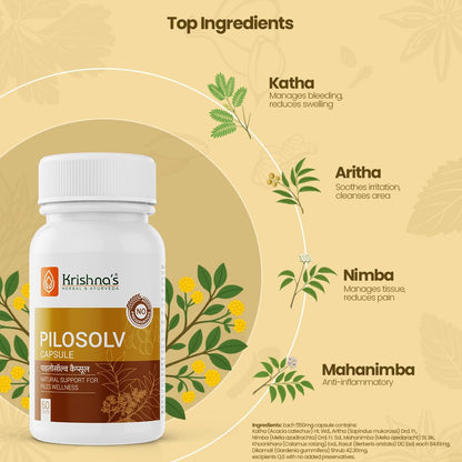 Krishna's Pilosolv Capsules | Herbal & Natural Formula for Digestion | Ayurvedic Supplement - 60 Caps
