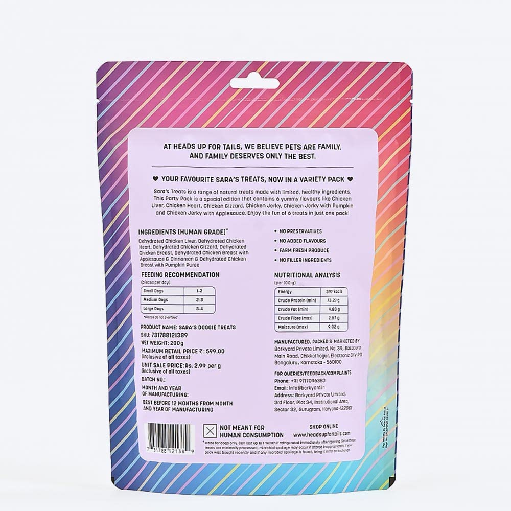 Sara's Party Pack - an Assortment of Sara’s Treats - 200gm | No Preservatives | No Artificial Colours Added | Grain-Free | 100% Natural and Farm Fresh Ingredients | Dogs Treats