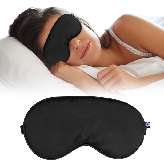 Boldfit Silk Eye Mask for Sleeping with Adjustable Strap Premium Silk Sleeping Mask Blind Fold for Smooth & Comfortable Sleep Travelling Sleep Mask Pad Sleeping Eye Mask Blind Folds for Sleeping - Black