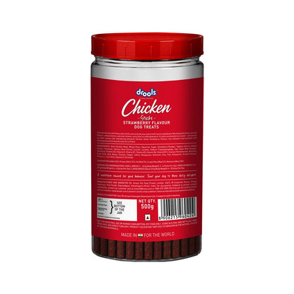 Drools Dog Treat Sticks with Chicken & Strawberry Flavor, Nutritious Chew Treats for All Breeds, 500g