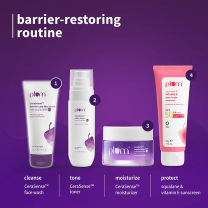 Plum CeraSenseTM Barrier Care Face Wash with Acai & 1% NMF | 50ml | Gentle face wash | For Dry Skin, Normal Skin & Sensitive Skin | Soap-Free Paraben-Free | For Sensitive Skin