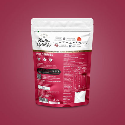 Nutty Gritties Premium Mix Berries 200g | Dried Cranberries, Blueberries, Strawberries & Black Currants | Antioxidant-Rich | Healthy Snack for Kids & Adults | Resealable Pouch
