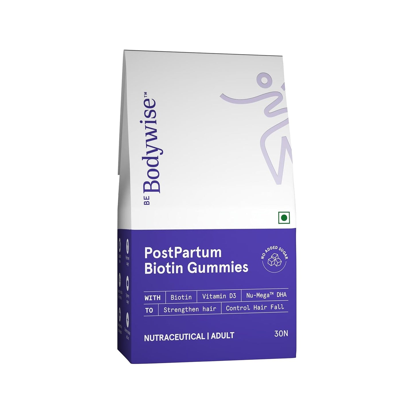 Be Bodywise Biotin Hair Supplement Gummies for Postpartum Hair fall | Breastfeeding Safe | Reduces Hairfall, Strengthens Hair & Improves Density | Zinc, Folic Acid & Multivitamins | No Added Refined Sugar, 30 Day Pack
