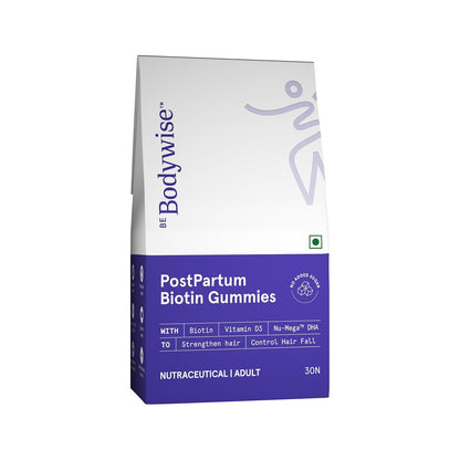Be Bodywise Biotin Hair Supplement Gummies for Postpartum Hair fall | Breastfeeding Safe | Reduces Hairfall, Strengthens Hair & Improves Density | Zinc, Folic Acid & Multivitamins | No Added Refined Sugar, 30 Day Pack