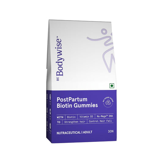 Be Bodywise Biotin Hair Supplement Gummies for Postpartum Hair fall | Breastfeeding Safe | Reduces Hairfall, Strengthens Hair & Improves Density | Zinc, Folic Acid & Multivitamins | No Added Refined Sugar, 30 Day Pack