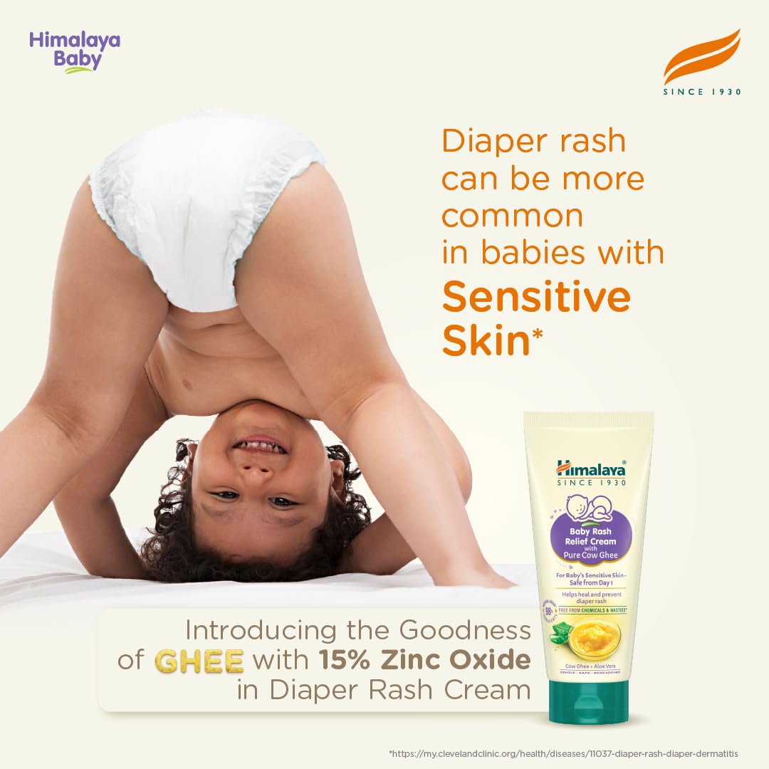 Himalaya Baby Rash Relief Cream with Pure Cow Ghee 50G | ph 5.5 | Aloe vera | Zinc Oxide | Safe for newborns | For baby's sensitive skin safe from day 1 | No Parabens | No Mineral Oil | No Synthetic color | Pediatrician evaluated