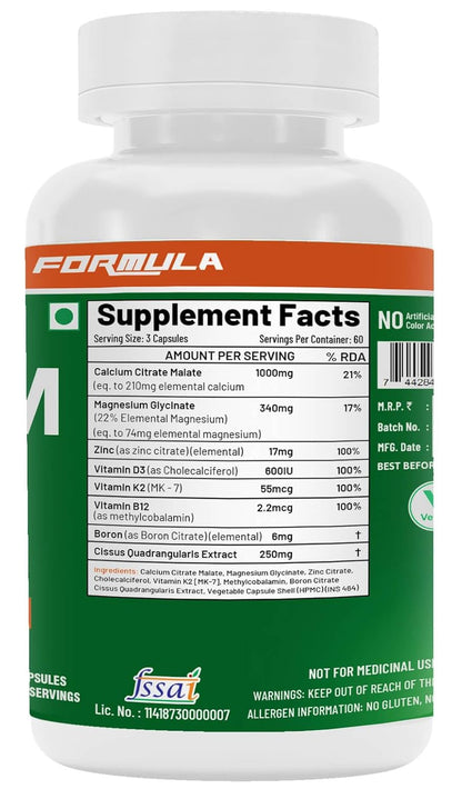 NutriJa Calcium Magnesium Zinc with Vitamin D3, Boron, K2 & B12 | Complete Bone Health & Joint Support Supplement for Men & Women (180 Capsules)