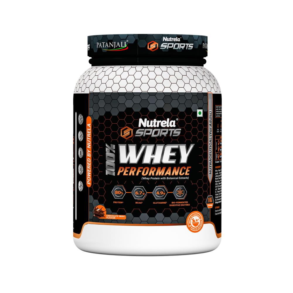 NUTRELA Sports Patanjali Premium 100% Whey Concentrate with Isolate Protein Powder | 80% Protein, 6.7g BCAA, 4.9g Glutamine |1kg