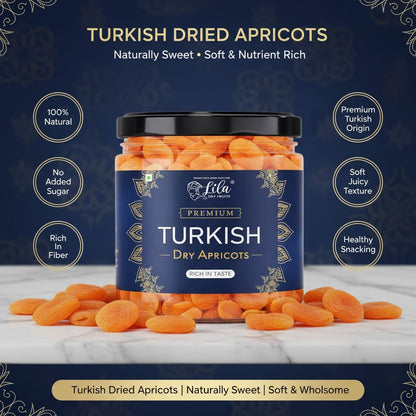 LILA DRY FRUITS Turkish Apricots 100 Grams | Naturally Dried Apricot Khubani Soft & Delicious Khurmani | Ideal for Cooking, Baking and Snacking | Premium Exotic Dry Fruit Perfect for Giftings