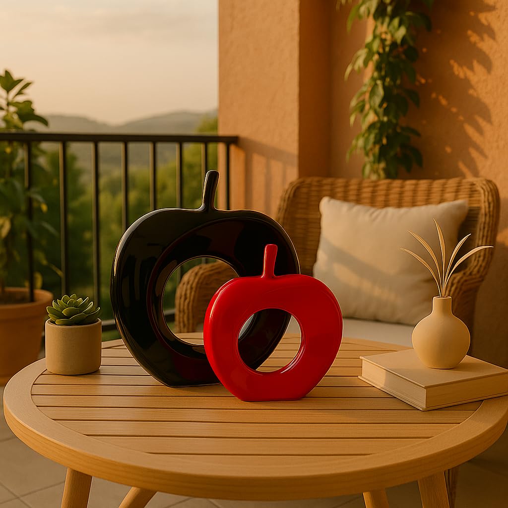 Beautiful Apple Shape Ceramic Home Decor Showpiece (Pack of 2, Black & Red Color)