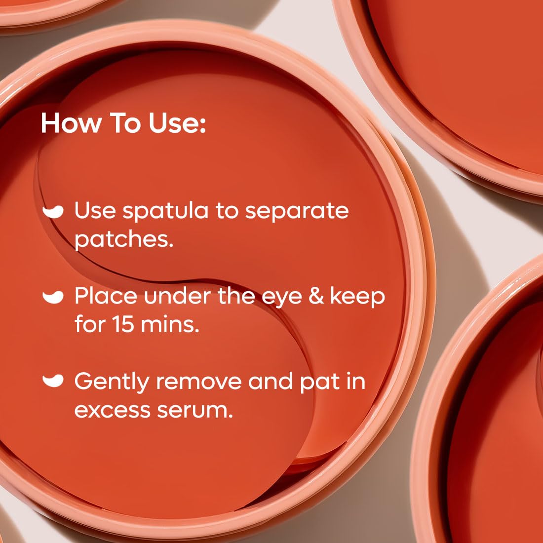 Red eye patches with usage instructions on a beige background