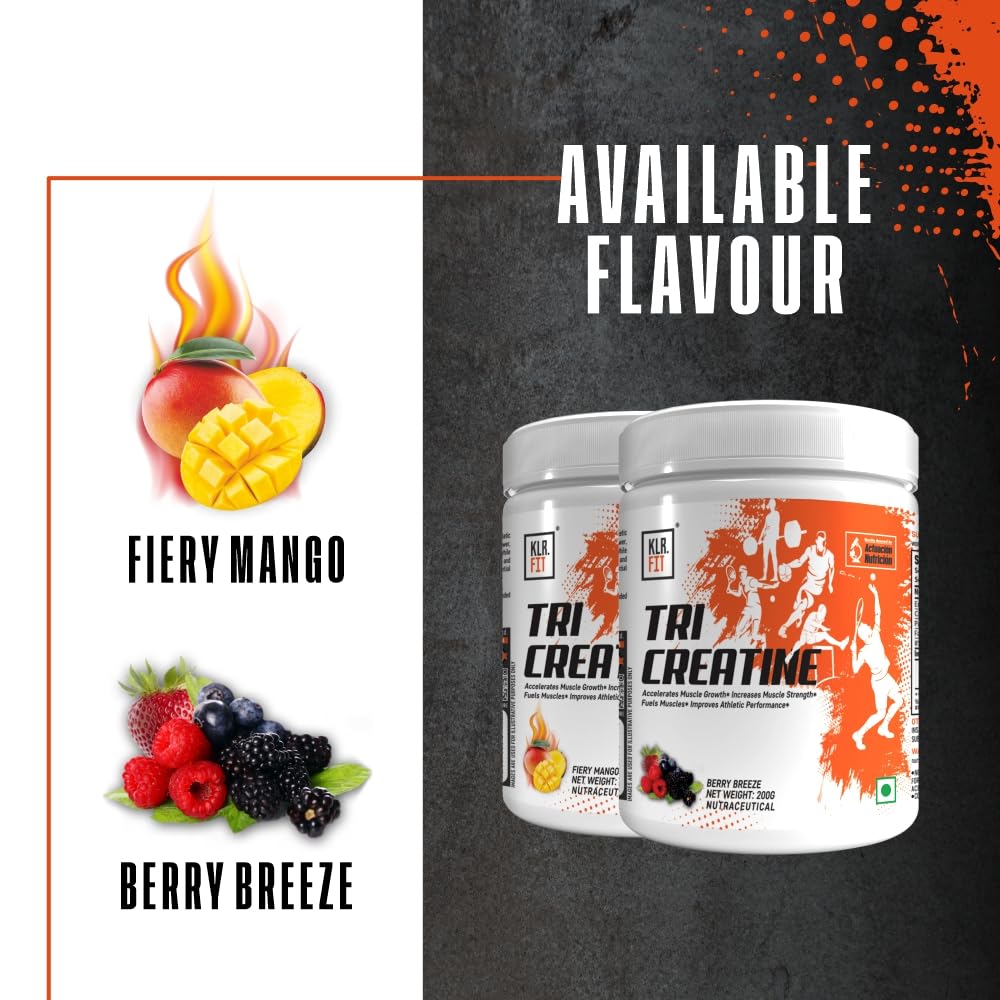 Tri Creatine Powder I Muscle Growth Supplement I 200 Gm I 40 Servings I Boosts Athletic Performance I Berry Breeze flavour