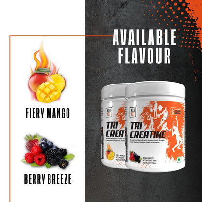 Tri Creatine Powder I Muscle Growth Supplement I 200 Gm I 40 Servings I Boosts Athletic Performance I Berry Breeze flavour