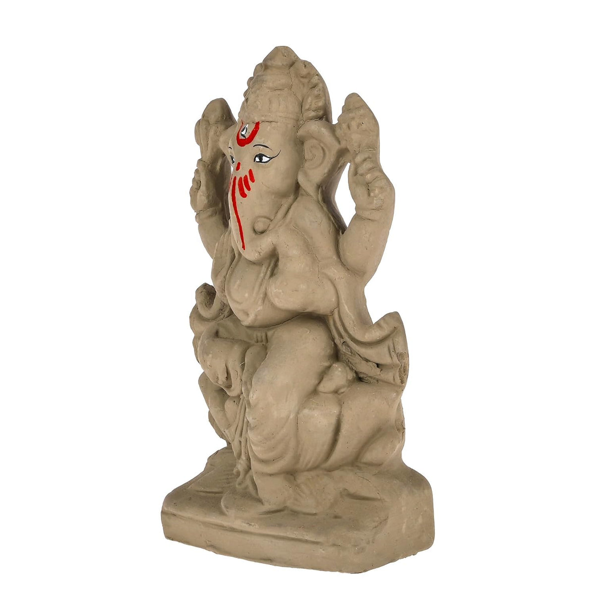 SAUDEEP INDIA 6 Inch Mitti Ganesh Idol | Eco-Friendly Handcrafted Mud/Clay Ganesh Murti | Ganpati Figurine for Visarjan | Biodegradable Lotus Ganesha Statue | Ganesh Chaturthi (Lotus Design)