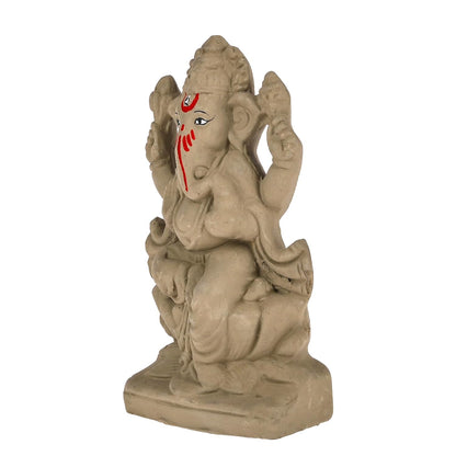 SAUDEEP INDIA 6 Inch Mitti Ganesh Idol | Eco-Friendly Handcrafted Mud/Clay Ganesh Murti | Ganpati Figurine for Visarjan | Biodegradable Lotus Ganesha Statue | Ganesh Chaturthi (Lotus Design)