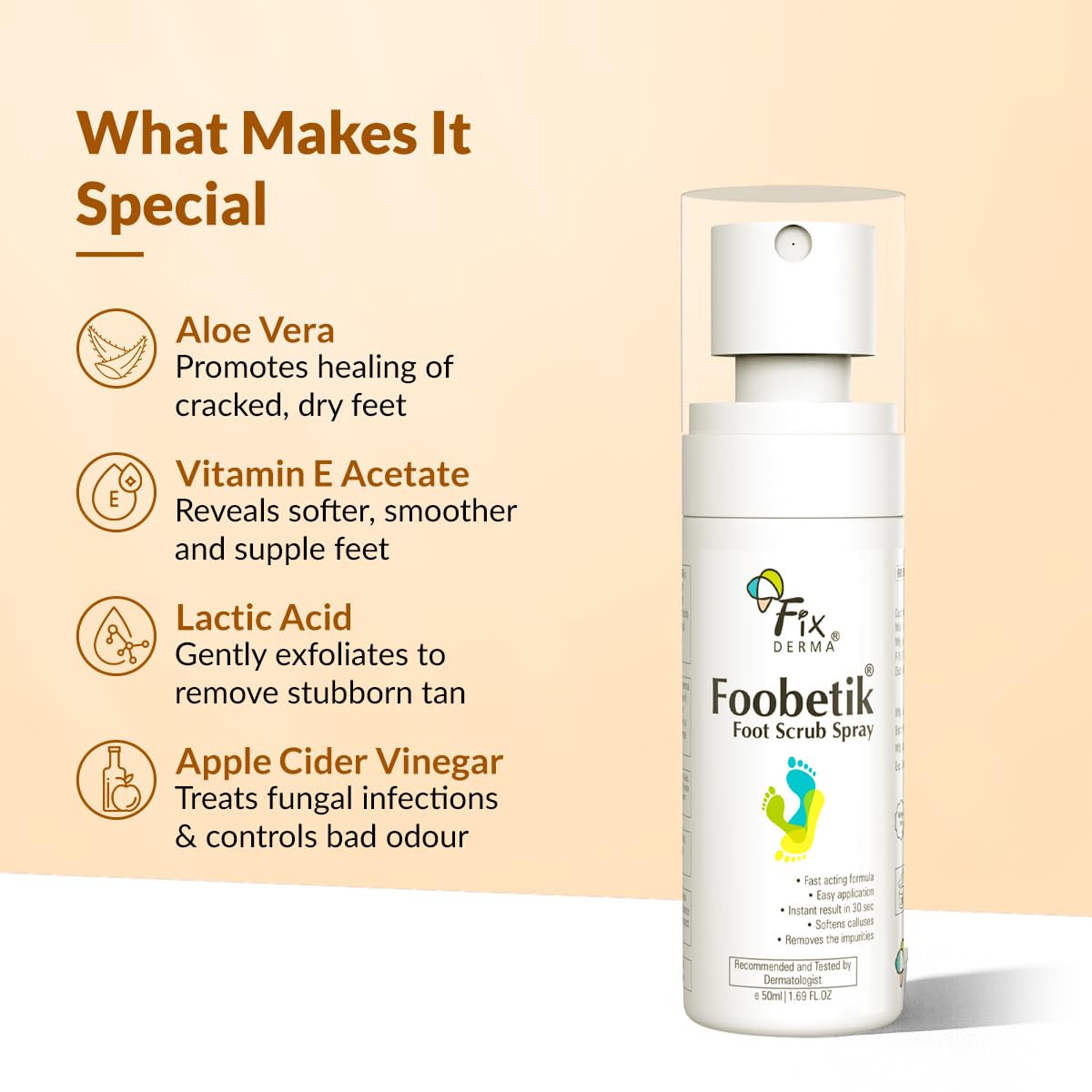 Fixderma Foobetik 30 Sec Pedicure Combo for Dry & Cracked Feet | Foot Scrub Spray + 20% Urea Foot Roll On | Removes Dead Skin & Calluses | Repairs Cracked Heels & Deeply Moisturizes Feet | 110ml