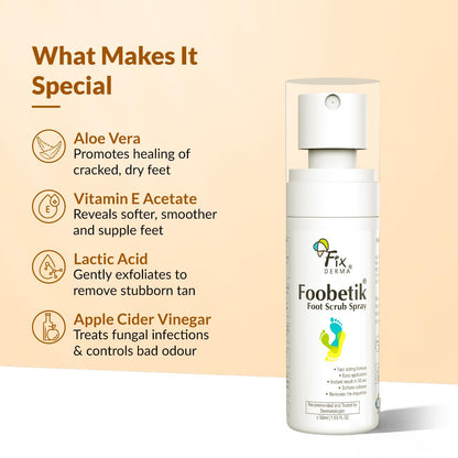 Fixderma Foobetik 30 Sec Pedicure Combo for Dry & Cracked Feet | Foot Scrub Spray + 20% Urea Foot Roll On | Removes Dead Skin & Calluses | Repairs Cracked Heels & Deeply Moisturizes Feet | 110ml